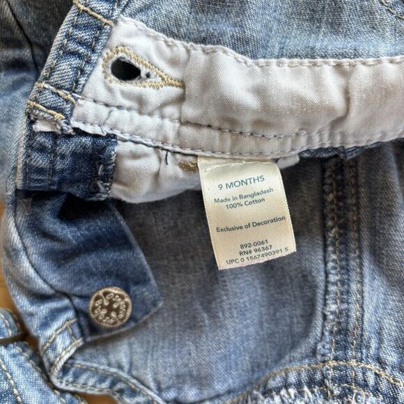 OshKosh B'gosh Overalls Vestbak Sz 9 M Girls Bib Floral Flower Blue Embroidered - Picture 3 of 9